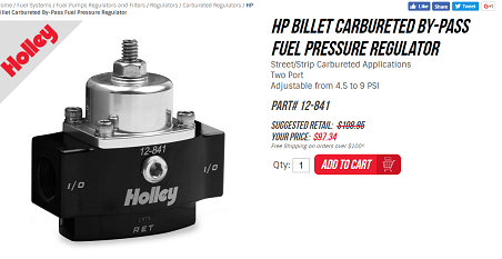 Carbureted Adjustable Bypass Fuel Pressure Regulator (180 GPH) in